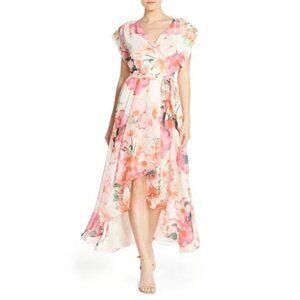 Eliza J Women's Dress Size 2 Pink Orange Coral Floral Hi Lo Dress